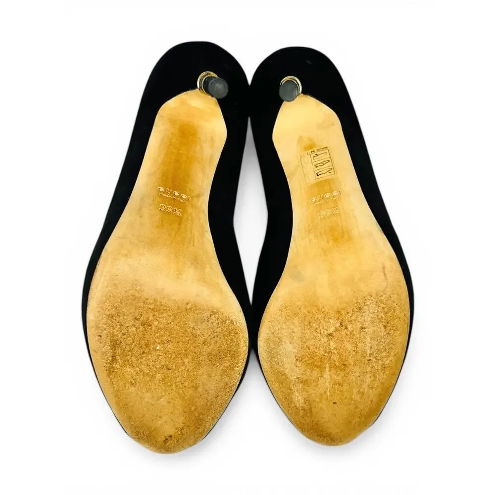 Gucci Black Suede Peep Toe Bamboo Stiletto Heels EU 39.5 Platform Pumps With Box - Picture 4 of 6